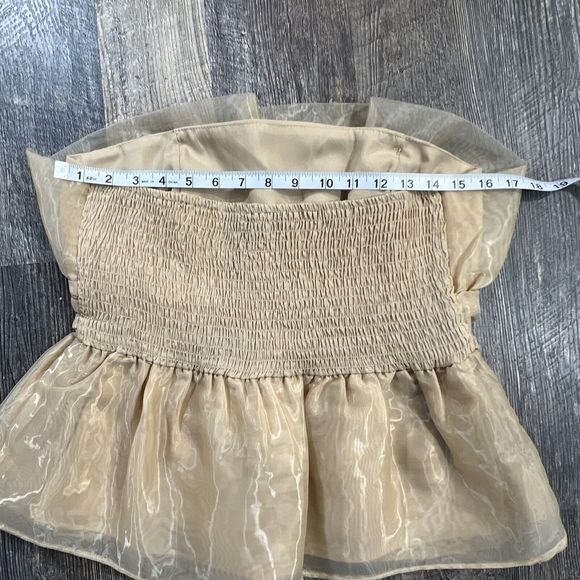 Pretty Little Thing Nude Organza Peplum Structured Waist Long Top Size 14 - Picture 9 of 11
